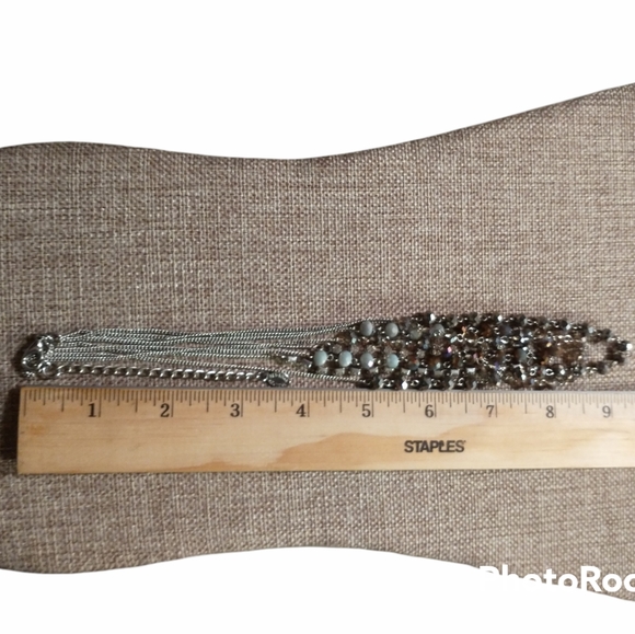 Ali-Khan necklace multi stand rhinestone ab beads silver tone - Picture 7 of 7